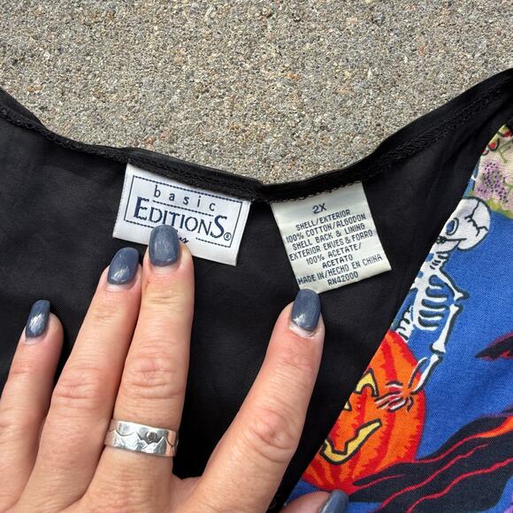 Vintage 90s Basic Editions Halloween Vest Jack'o'Lantern Ghost Bat Full Moon 2X - Picture 4 of 7